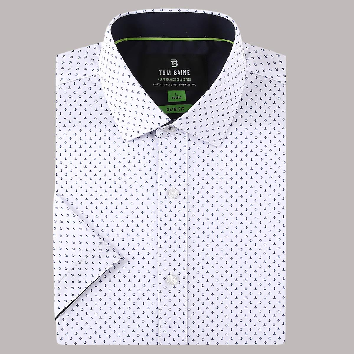 Mens Tom Baine Short Sleeve Slim Fit Anchor Dress Shirt - Blue