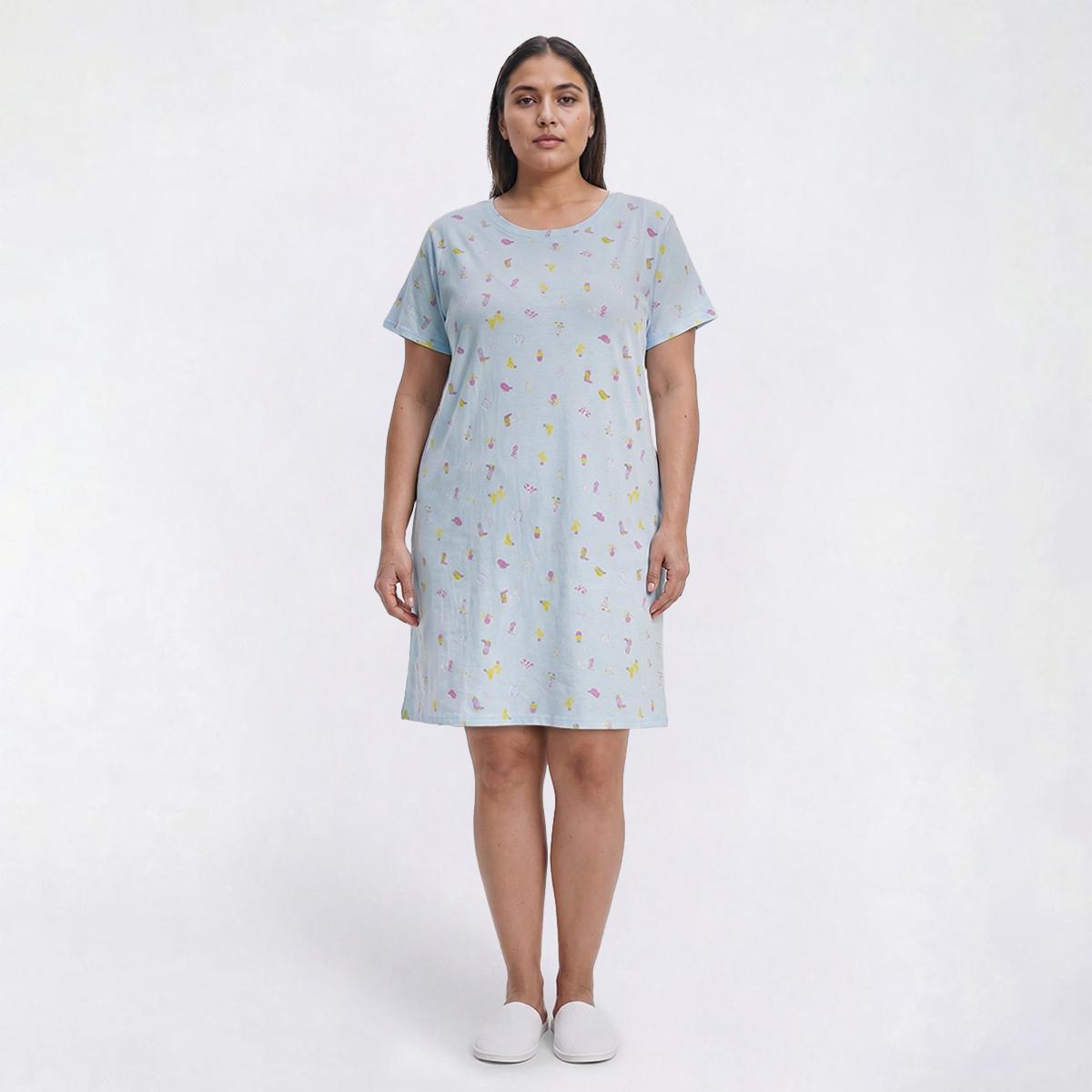 Plus Size Jaclyn Short Sleeve Ditsy Scoop Neck Nightshirt
