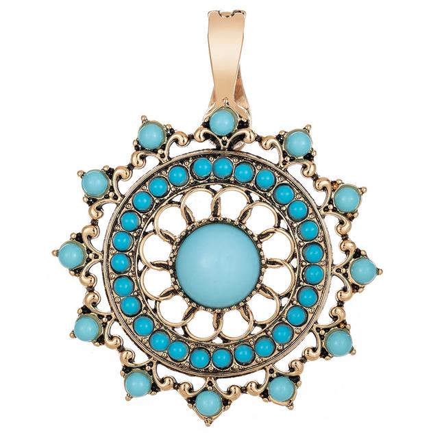 Wearable Art Gold-Tone Round Turquoise Sun Enhancer Pendant