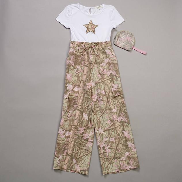 Girls (7-16) No Comment Short Sleeve Star Camo Paperbag Jumpsuit