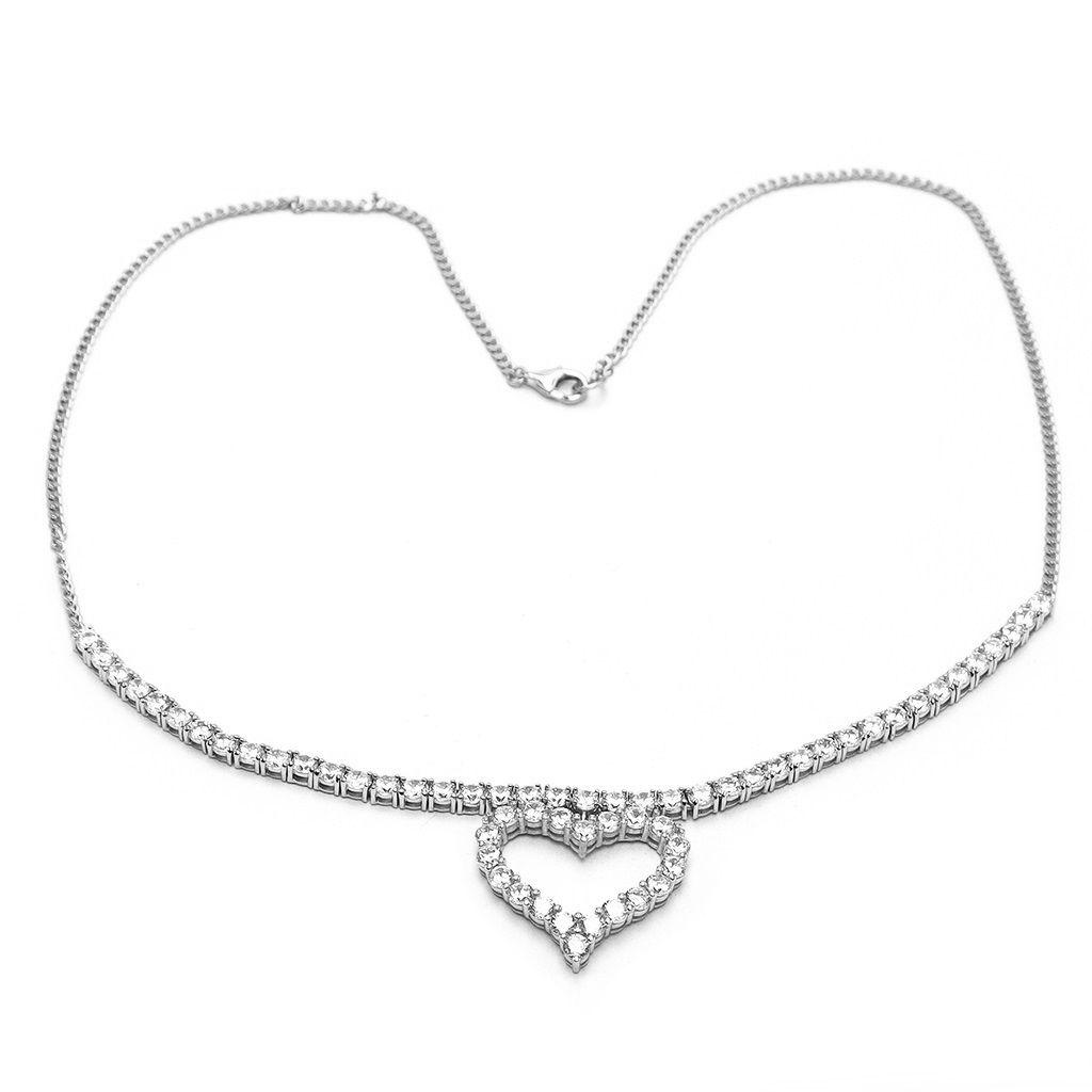Splendere Rhodium Plated Sterling Silver CZ Open Heart Necklace