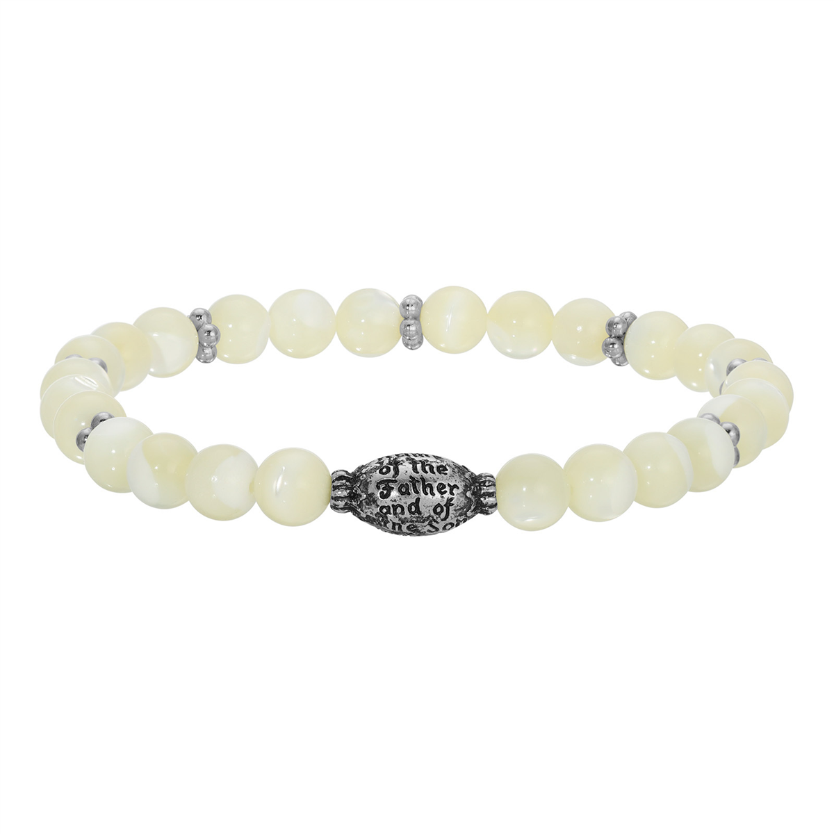Symbols of Faith Silver Tone MOP Bead Prayer Bracelet