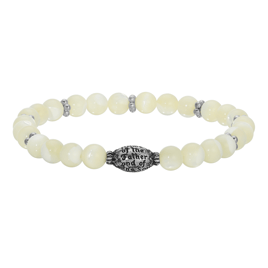 Symbols of Faith Silver Tone MOP Bead Prayer Bracelet