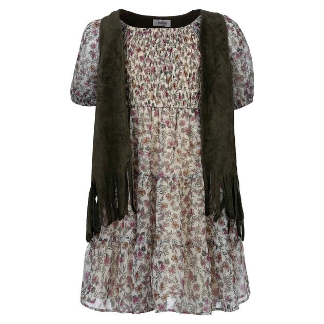 Girls (7-16) Speechless® Puff Sleeve Floral Dress w/ Fringe Vest