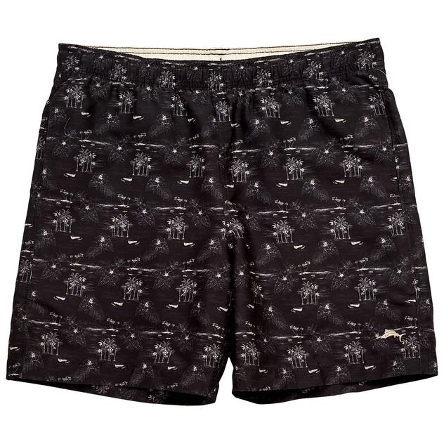 Mens Joe Marlin Tropical Island & Floral Swim Trunks - Black
