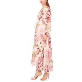 Womens MSK Long Sleeve V Neck Floral Chiffon Midi Dress