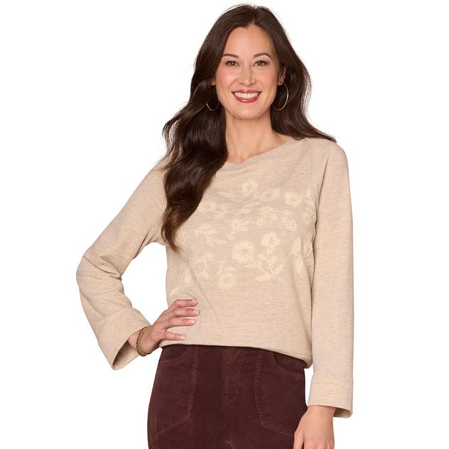 Petite Democracy Long Sleeve Floral Embroidery Sweater
