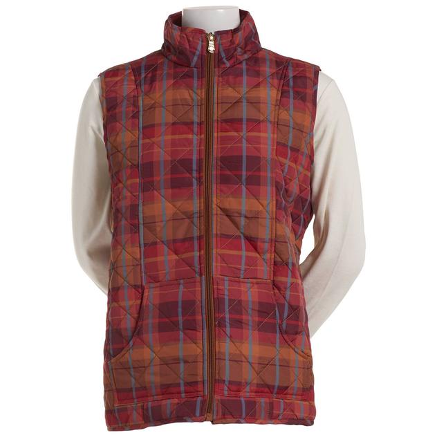 Petite Erika Cassie Plaid Quilted Zip Front Vest