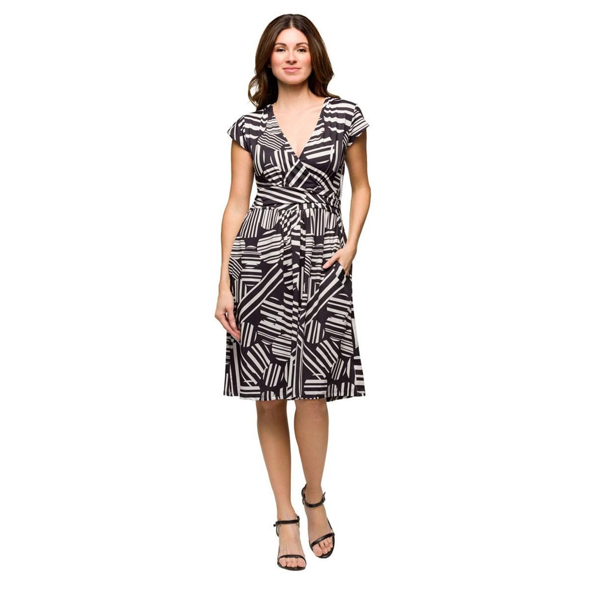 Womens 24/7 Comfort Apparel Black/White Knee Length Pocket Dress