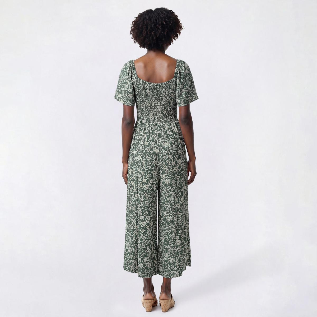 Womens Luxology Short Sleeve Square Neck Floral Challis Jumpsuit