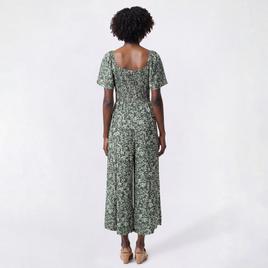 Womens Luxology Short Sleeve Square Neck Floral Challis Jumpsuit