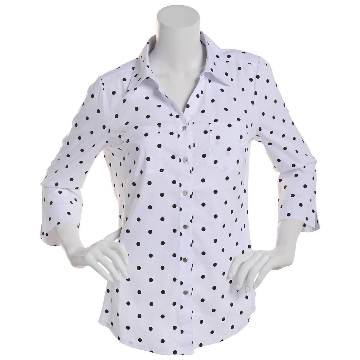 Womens Emily Daniels 3/4 Sleeve Dot Knit To Fit Button Down
