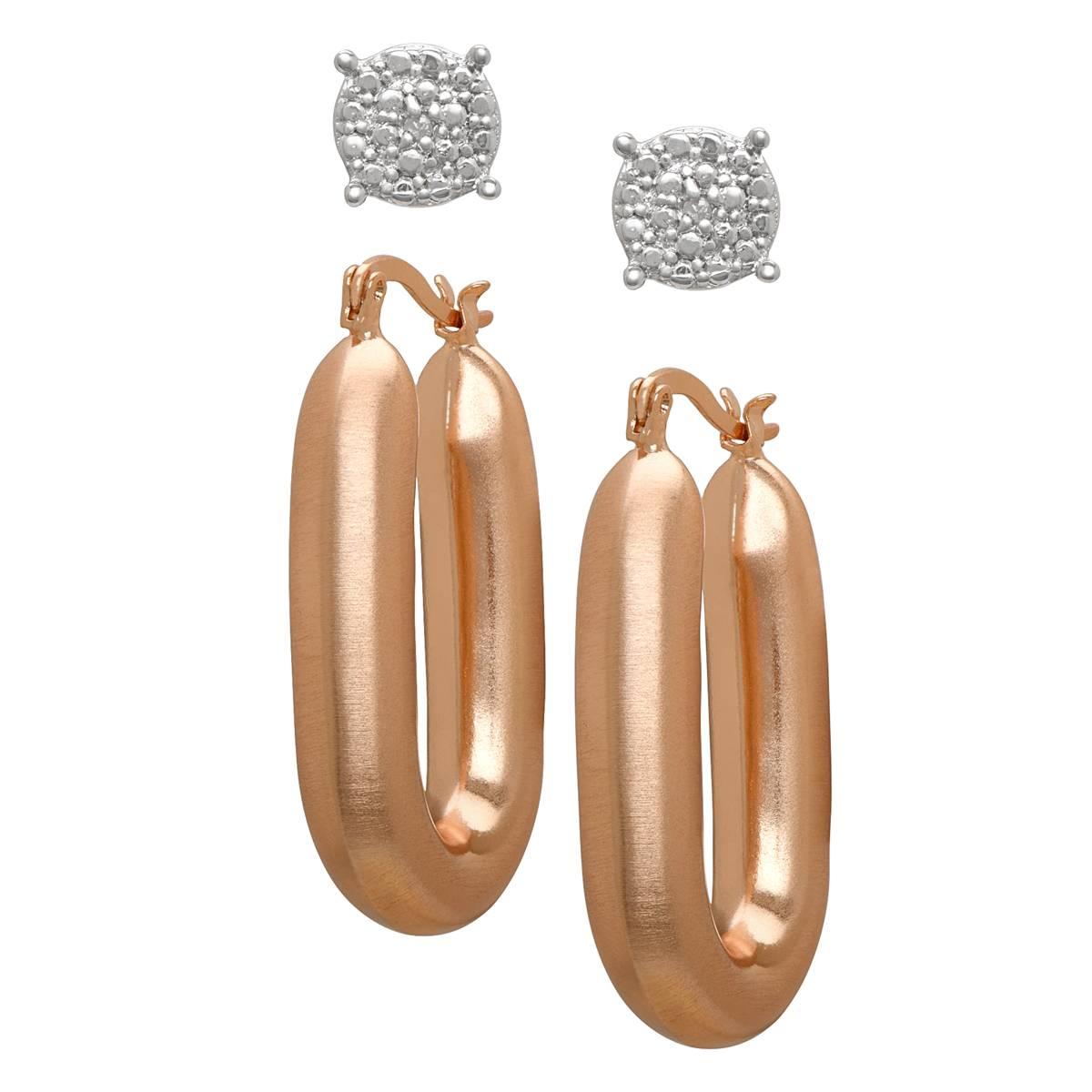 Accents by Gianni Argento Diamond Stud & Long Hoop Earrings Set