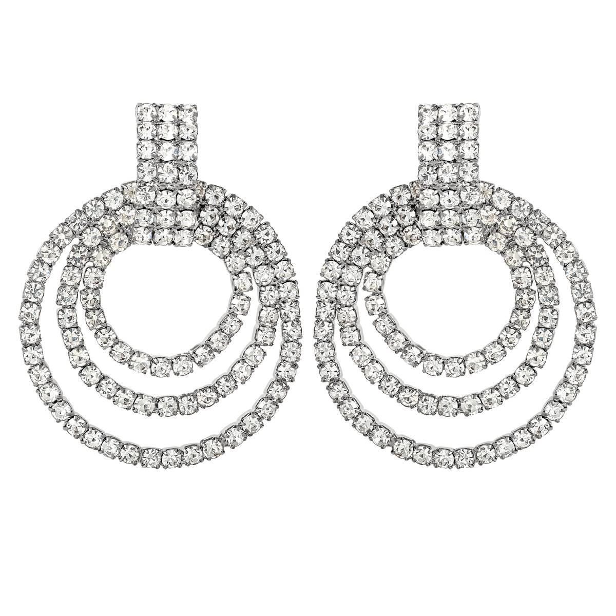Jessica Simpson Imitation Rhodium Rhinestone Doorknocker Earrings