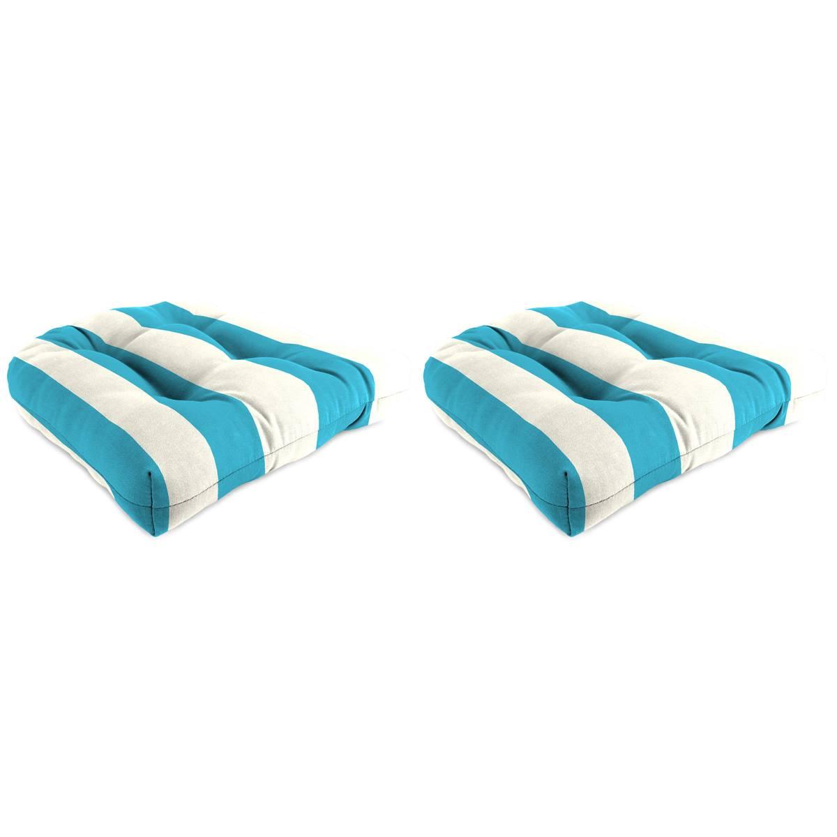 Jordan Stripe Cabana Turquoise Wicker Chair Cushions - Set Of 2