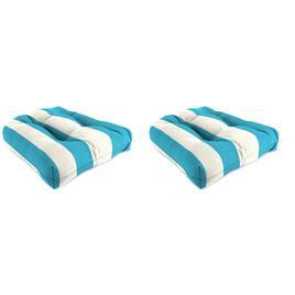 Jordan Stripe Cabana Turquoise Wicker Chair Cushions - Set Of 2