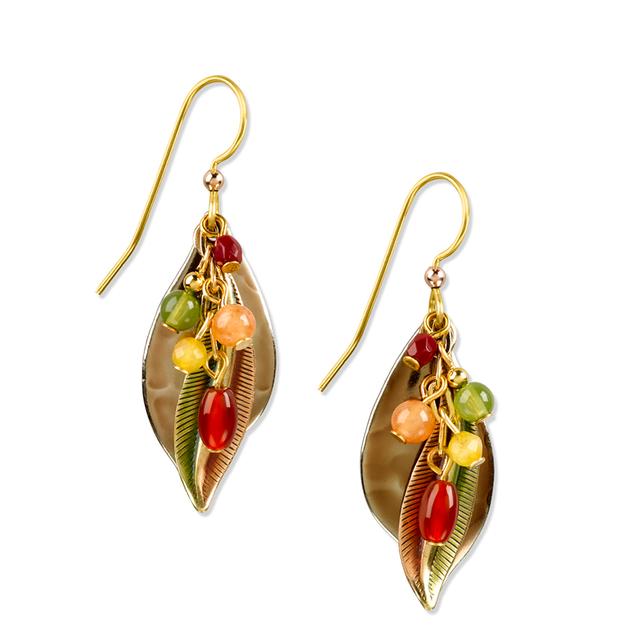 Silver Forest Two-Tone Autumn Color Beads Leaf Earrings
