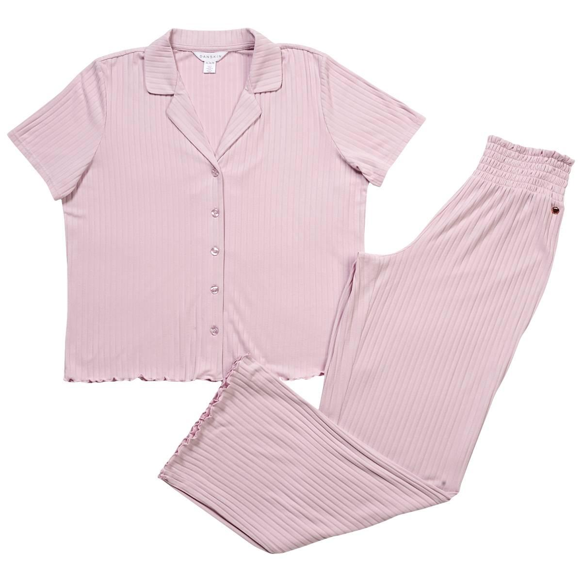 Womens Danskin Short Sleeve Wide Rib Notch Collar Pajama Set