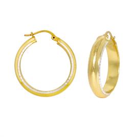 Forever New Two-Tone Diamond Cut Edge 20x5mm Tube Hoop Earrings