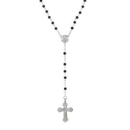 Symbols of Faith Pewter Black Bead Mother Mary Rosary