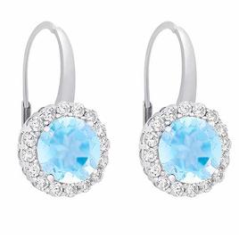 Sterling Silver Plated Blue Topaz Halo Leverback Earrings