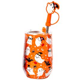 Gourmet Home Stainless Steel Boo Crew Wine Tumbler with Straw