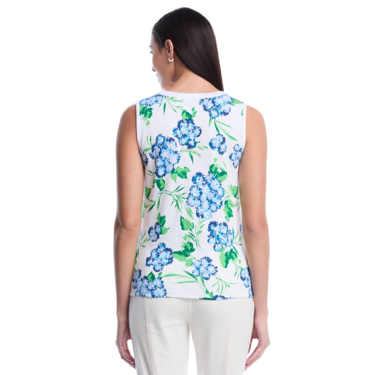 Womens Rafaella® Sleeveless Pom Pom Floral Button Front Blouse