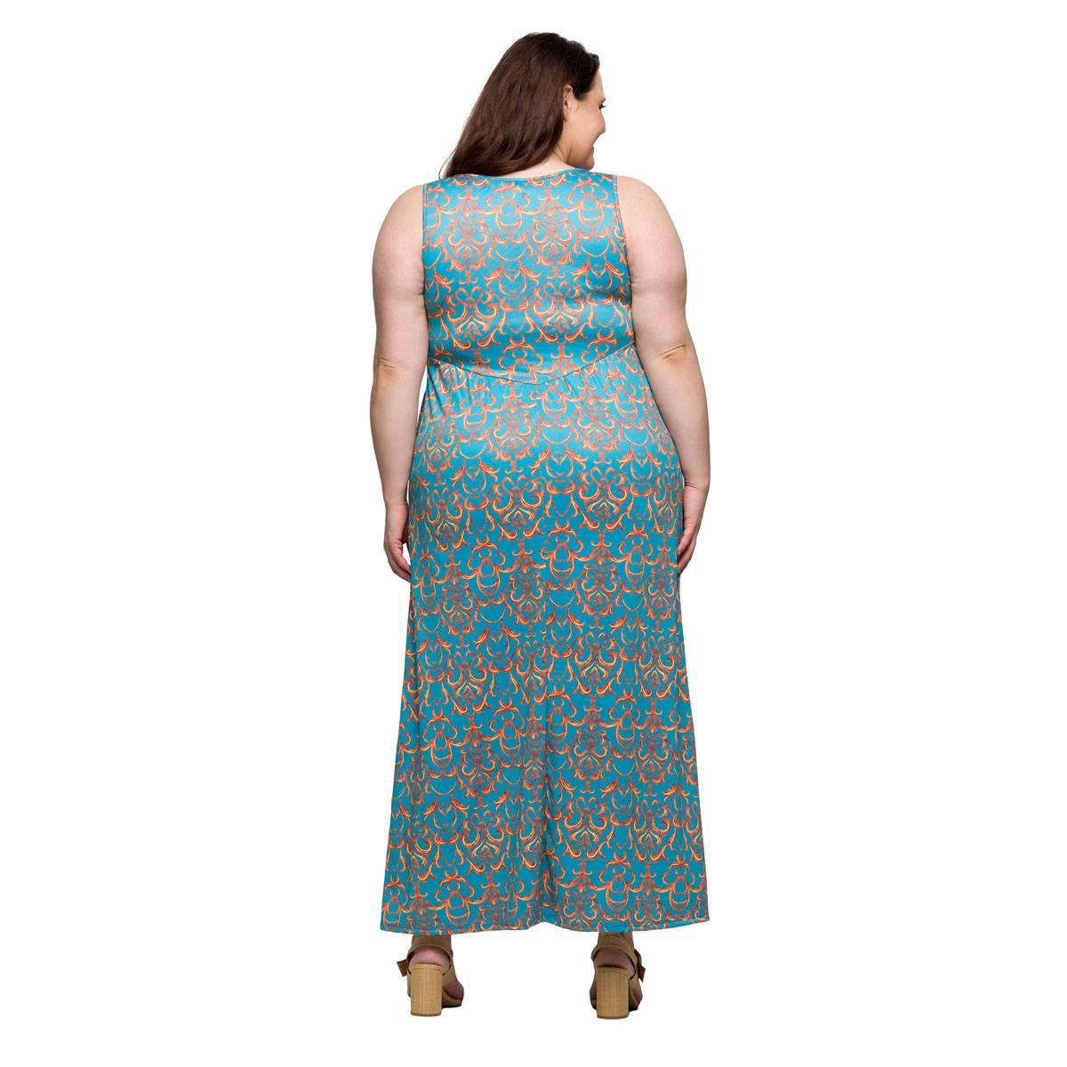 Plus Size 24/7 Comfort Apparel Sky Blue Sleeveless Maxi Dress