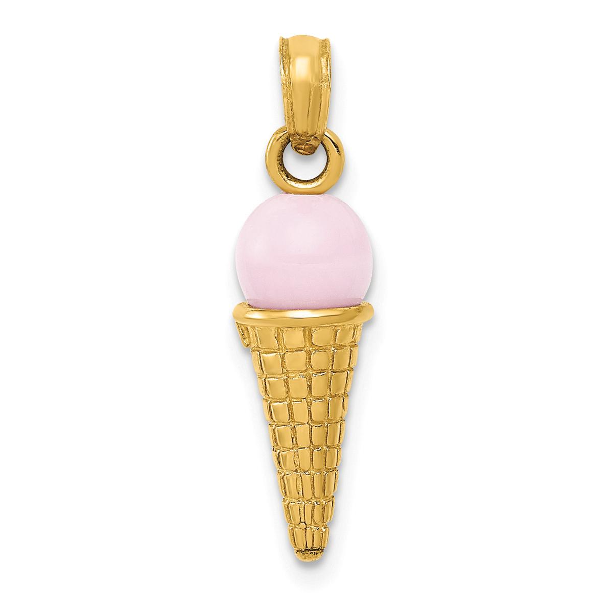 Unisex Gold Classics(tm) 14kt Gold 3D Pink Ice Cream Cone Charm