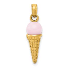 Unisex Gold Classics(tm) 14kt Gold 3D Pink Ice Cream Cone Charm
