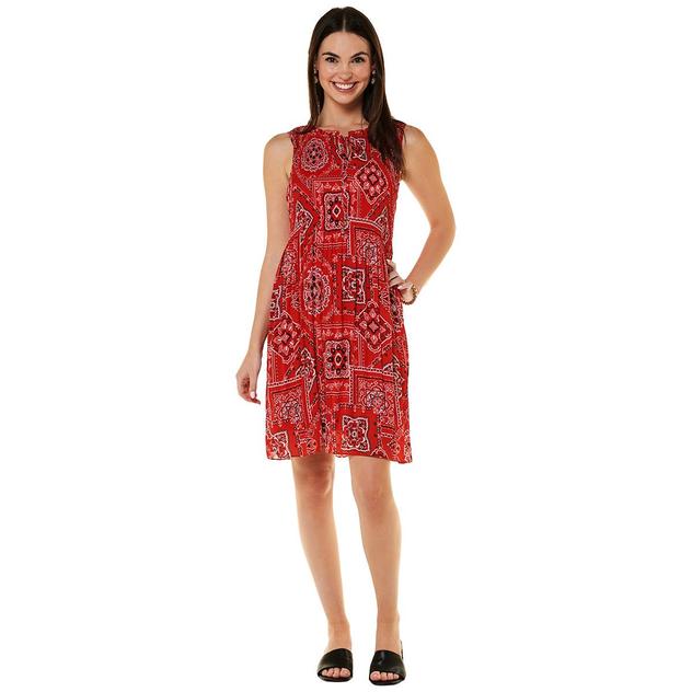 Womens Ninety Clothing Sleeveless Medallion Tie Neck Shift Dress