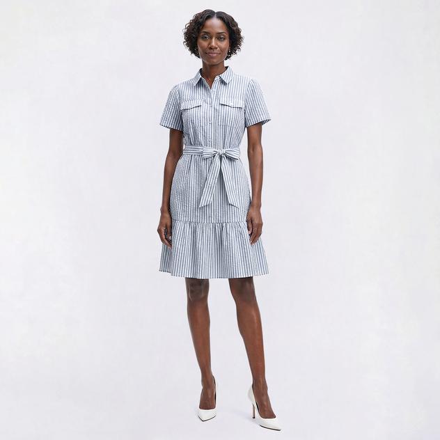 Womens Absolutely Famous Short Sleeve Flounce Hem Shirtdress