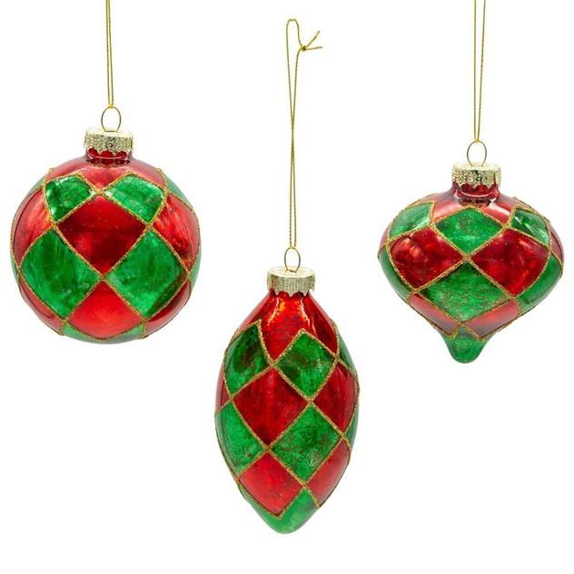Kurt S. Adler 80MM Green & Red Ball 3pc. Ornament Set