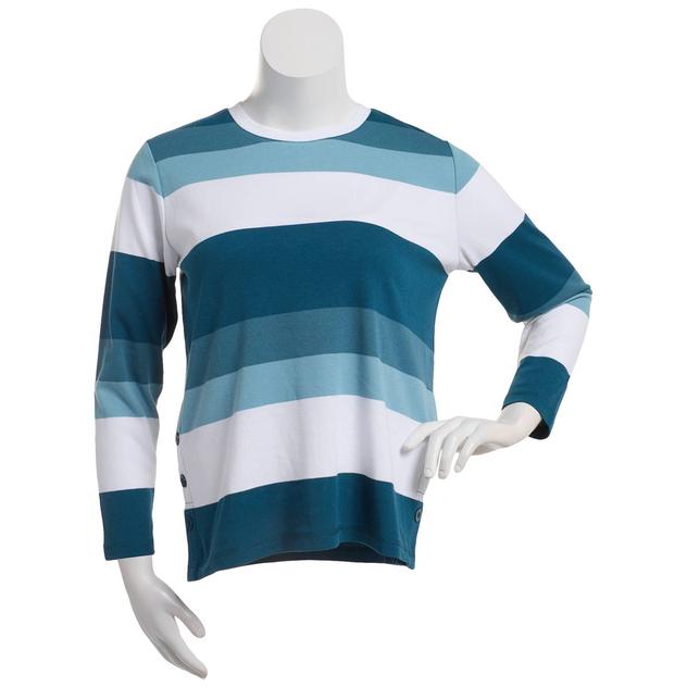 Petite Hasting & Smith Long Sleeve Striped Tee w/Buttons