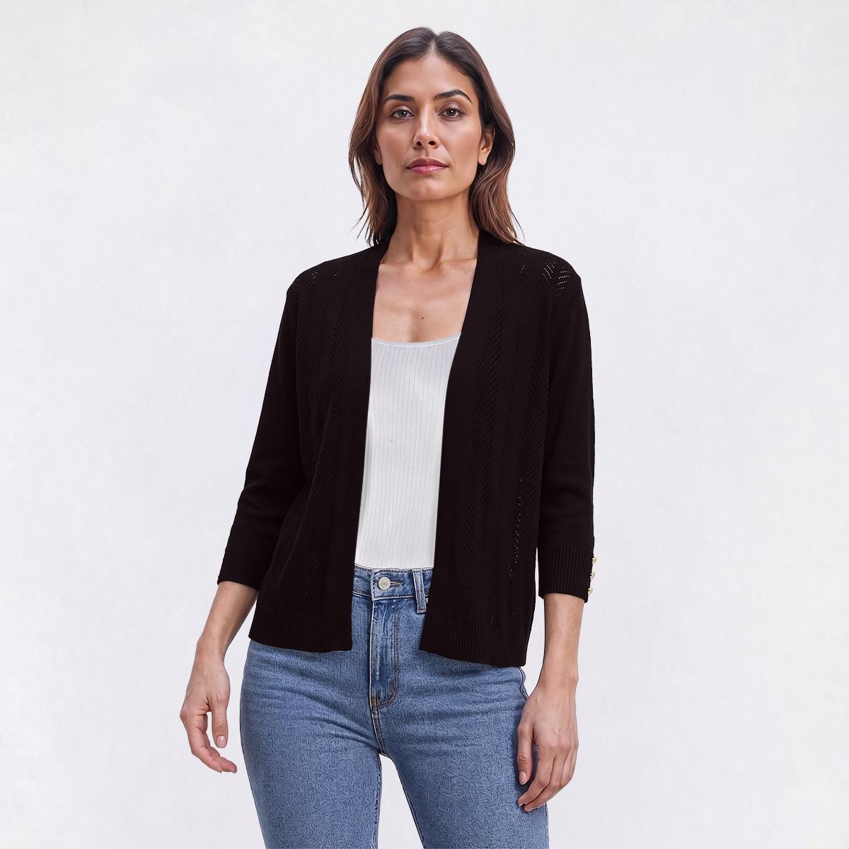 Womens 89th & Madison Solid Pointelle Stripe Cardigan