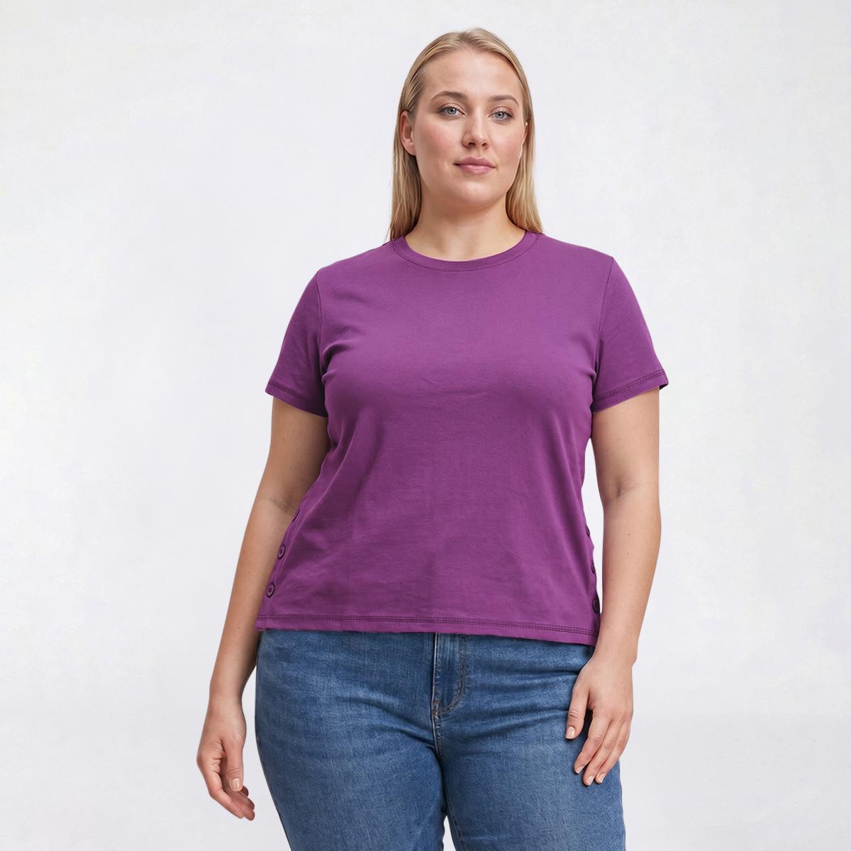 Plus Size Hasting & Smith Short Sleeve Tee with Side Buttons