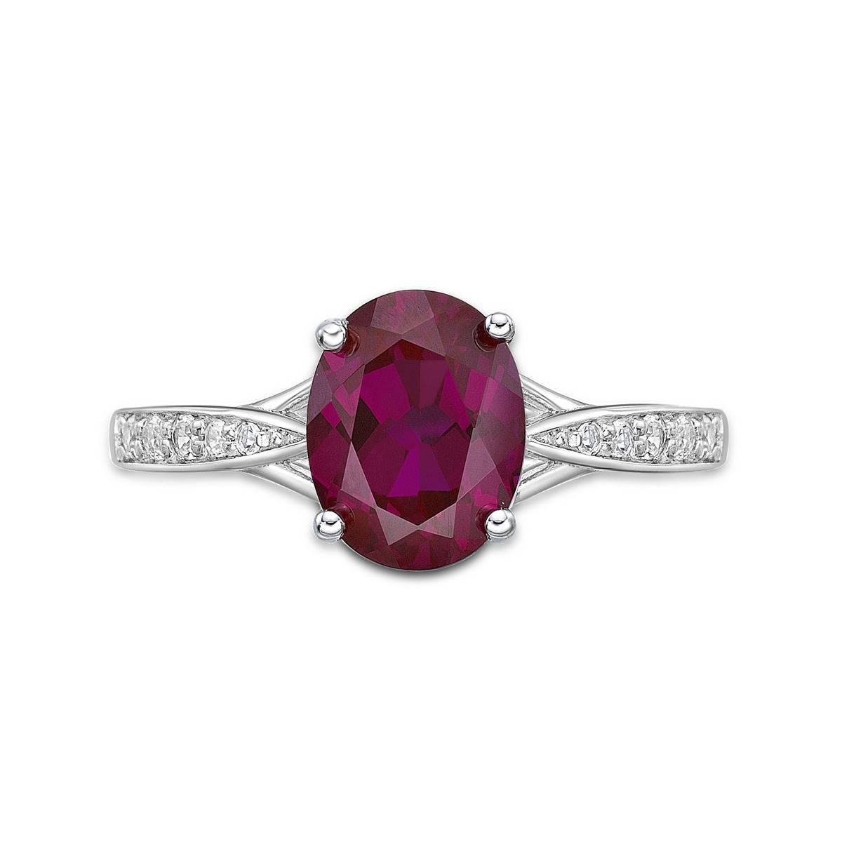Sterling Silver Ring w/ Created Ruby & White Topaz Gemstones