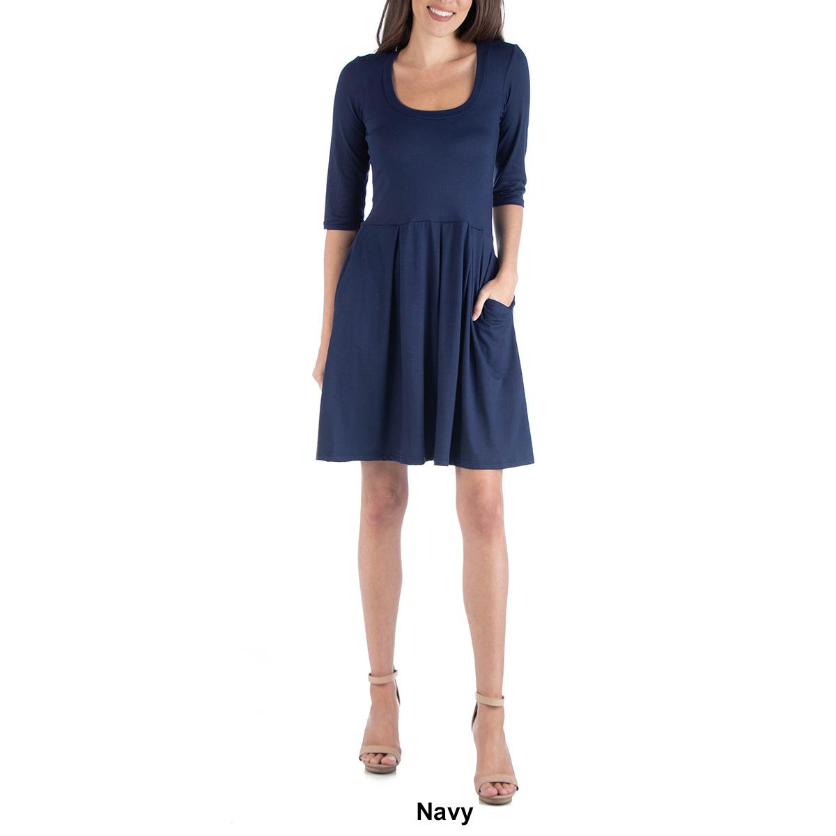 Womens 24/7 Comfort Apparel 3/4 Sleeve Fit & Flare Mini Dress