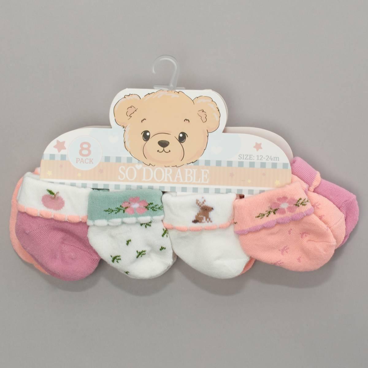 Baby Girl (NB-12M) so''dorable 8pk. Garden Stroll Turn Cuff Socks