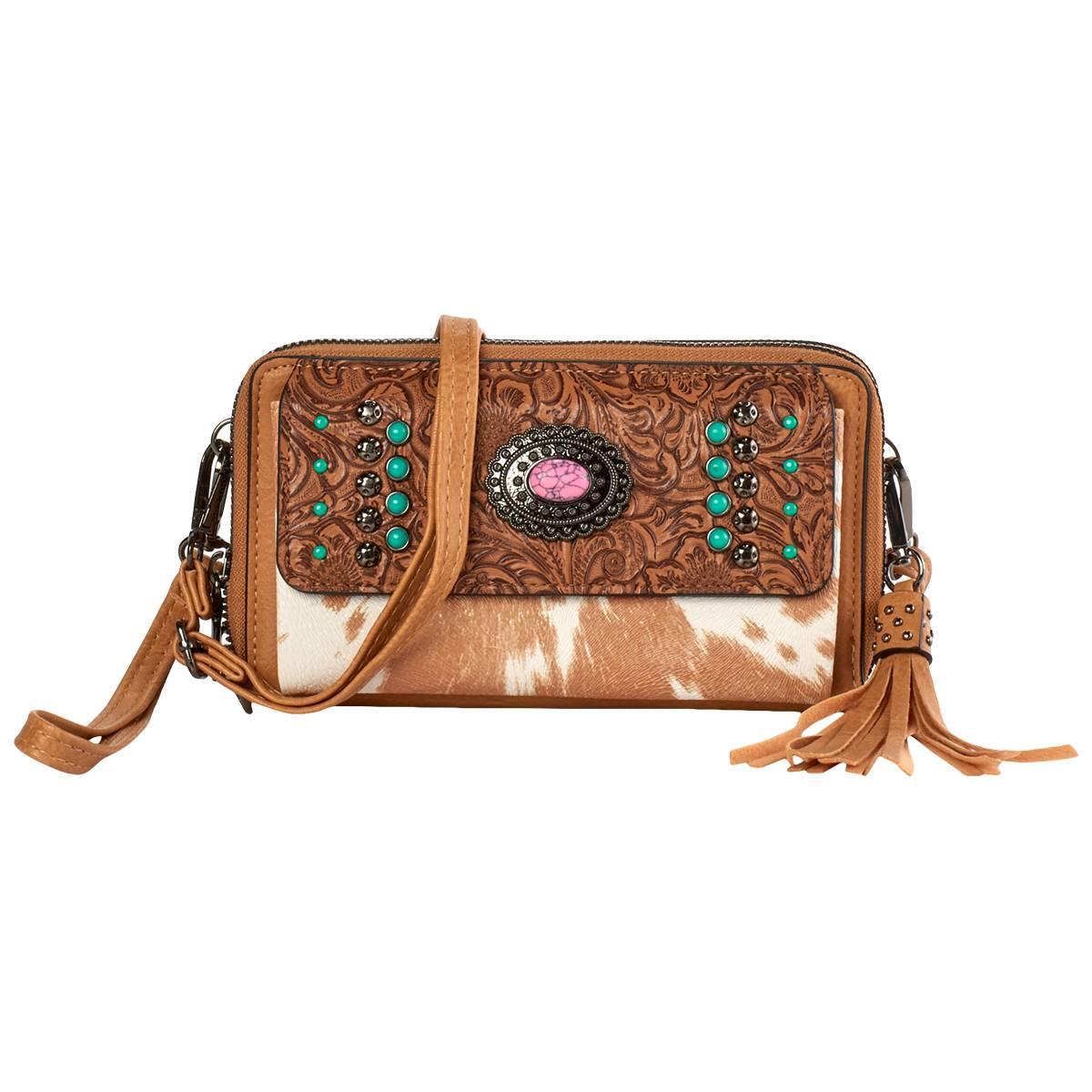 Womens Sam & Hadley Tooled Cow Crossbody Wallet