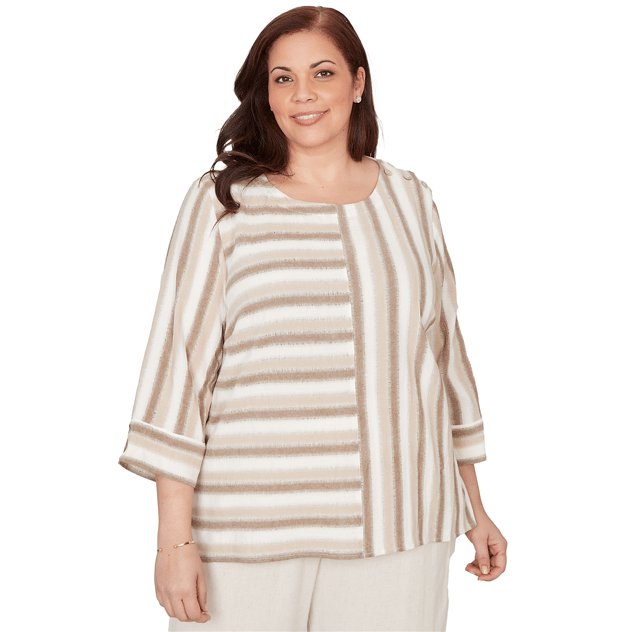 Plus Size Alfred Dunner Natural Wonder 3/4 Sleeve Stripe Blouse