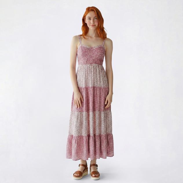 Juniors No Comment Mix Floral Tier Maxi Dress with Bust Cup