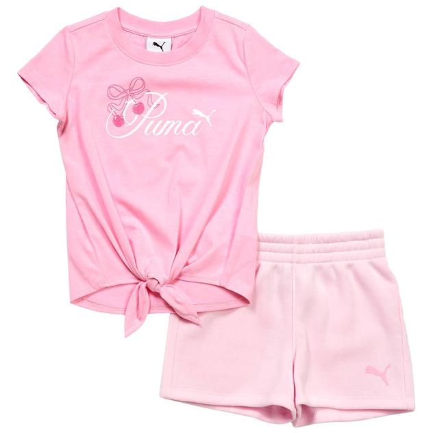 Girls (4-6x) Puma® Cherry Logo Tie Front Tee & Fleece Short Set