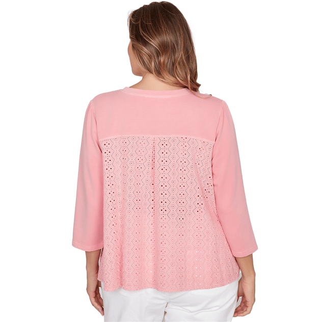 Plus Size Ruby Rd. Renaissance Romance 3/4 Sleeve Eyelet Blouse