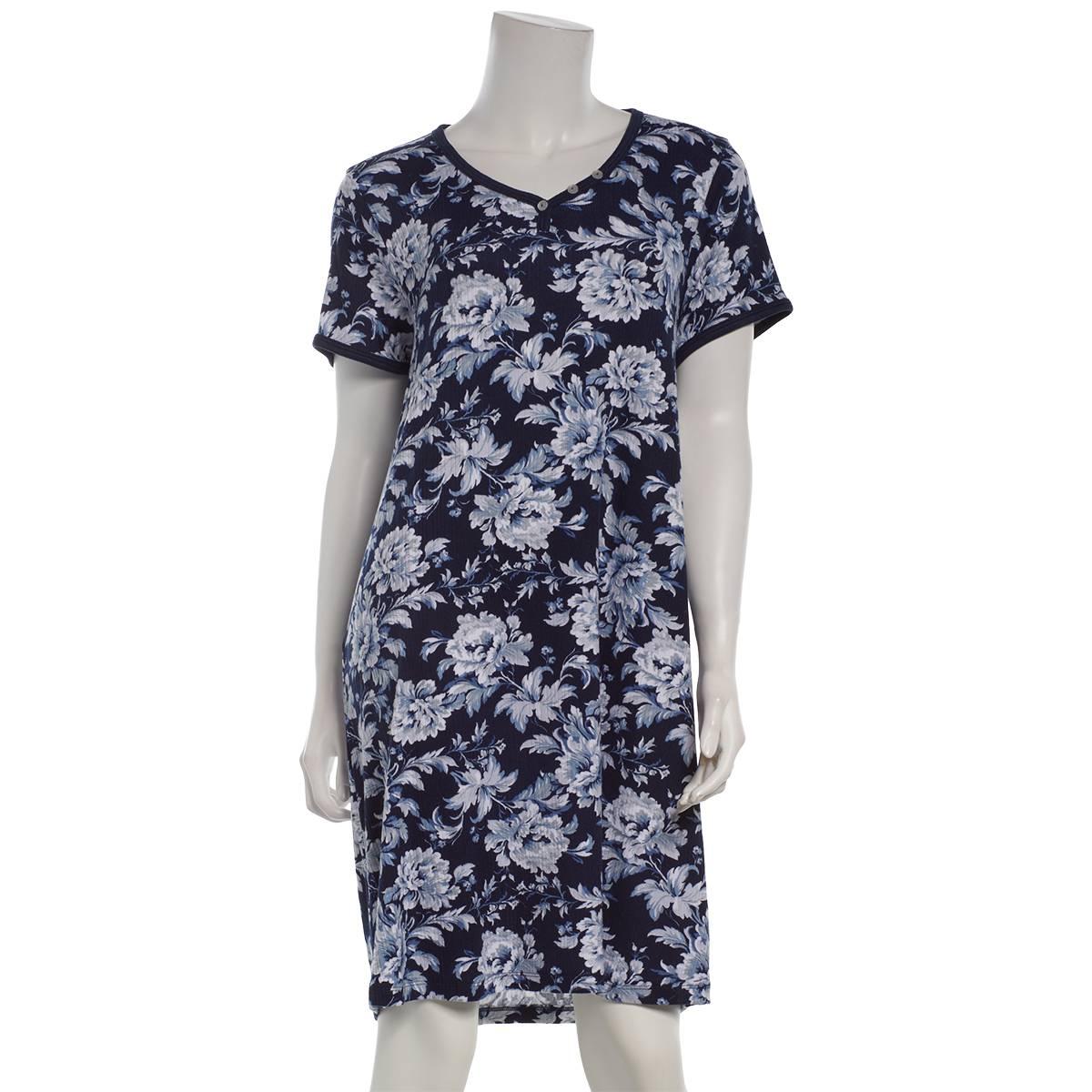 Womens René Rofé® Short Sleeve Ribbed Floral Nightshirt