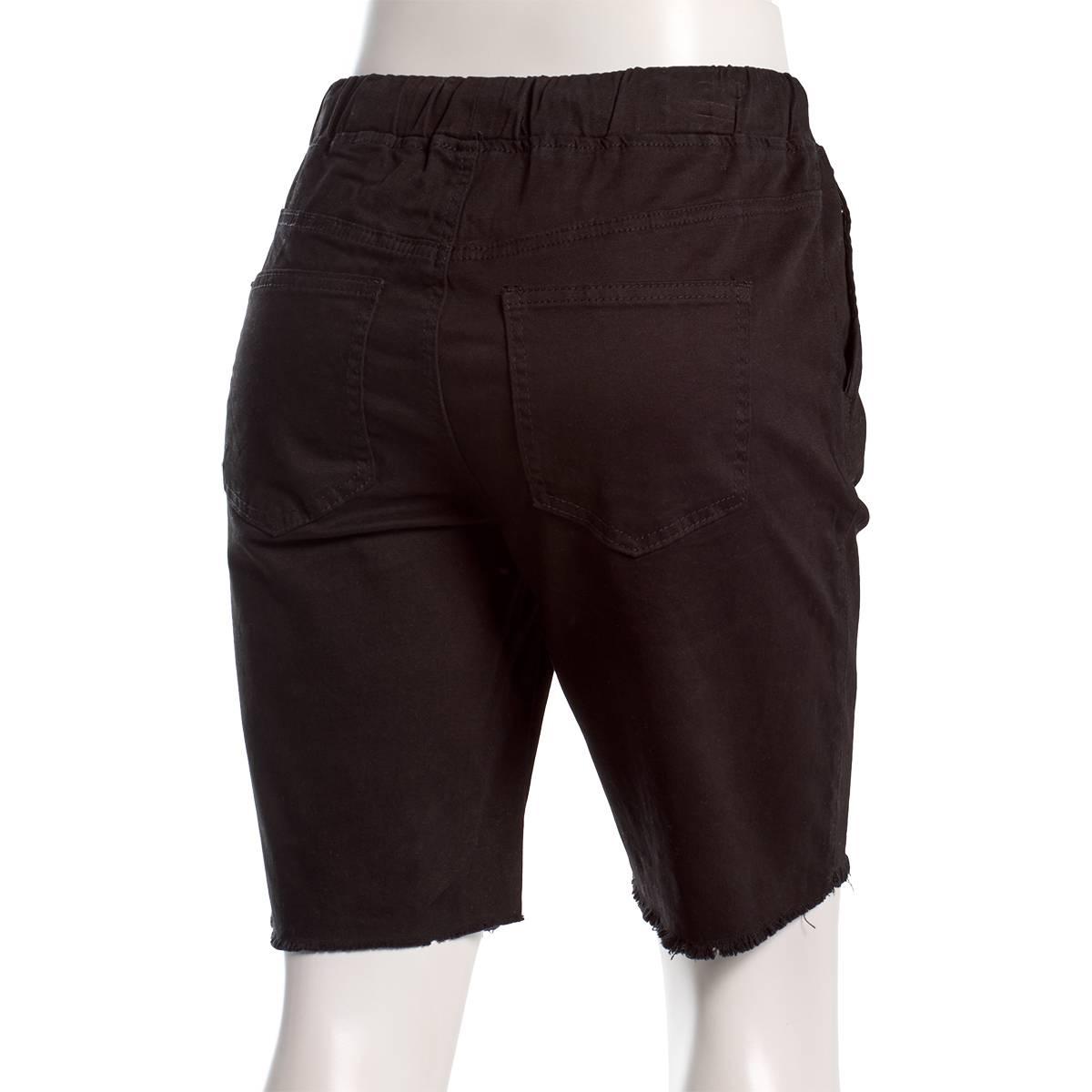Petite Royalty Elastic Waist Bermuda Short w/Fray Hem