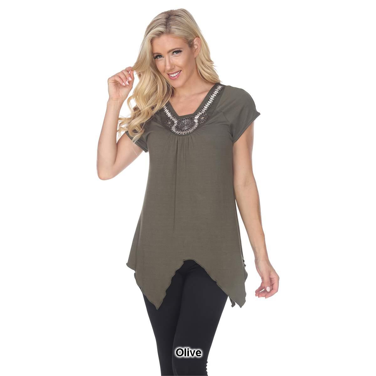 Womens White Mark Fenella Short Sleeve Embellished Tunic
