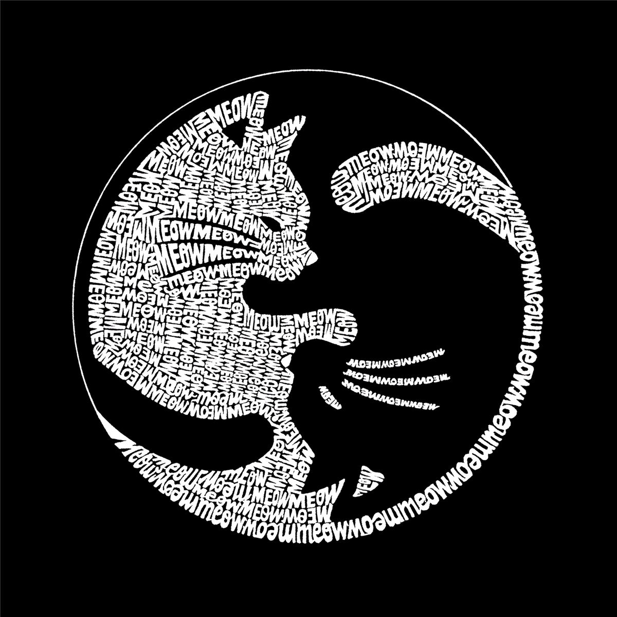 Womens LA Pop Art Yin Yang Cat Word Art Hoodie