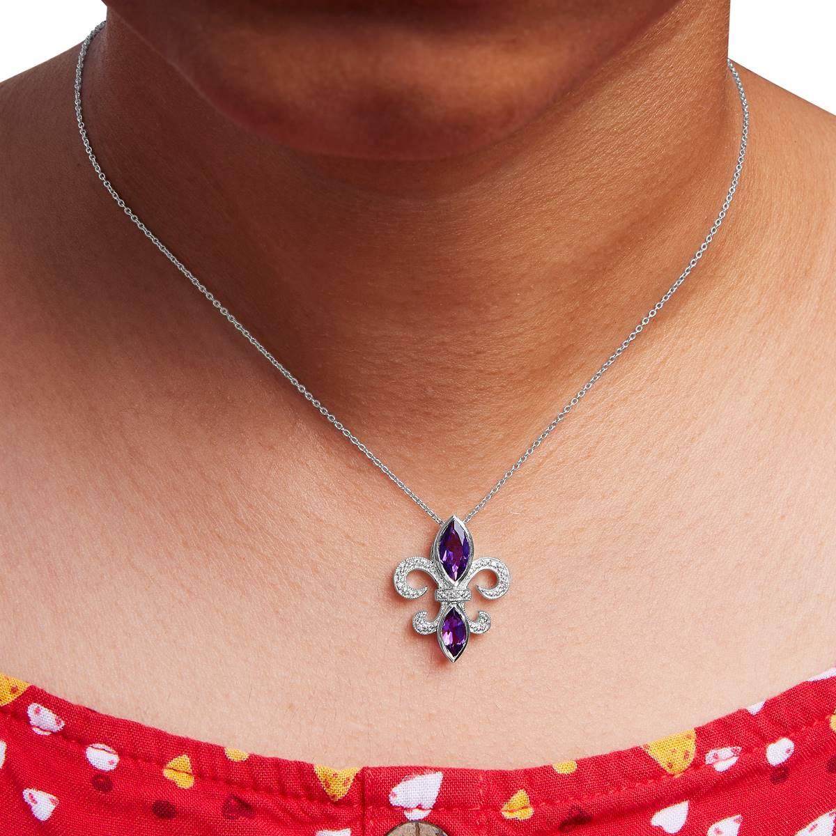Haus of Brilliance Sterling Silver Amethyst Fleur de Lis Pendant