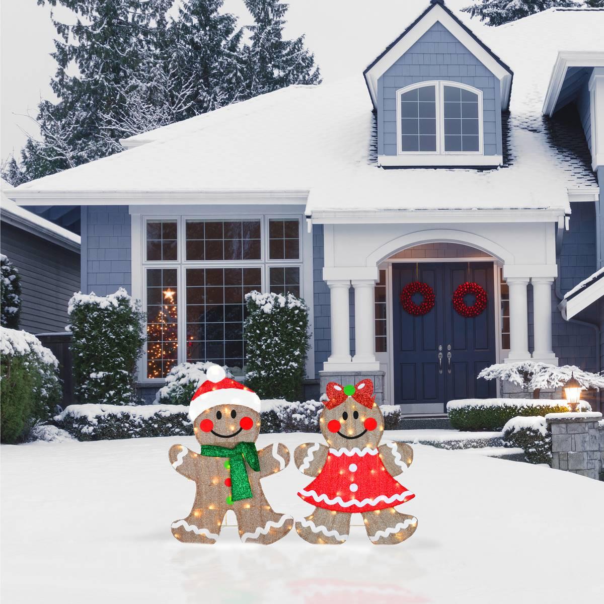 National Tree 35in. Pre-Lit Gingerbread Cookie Couple